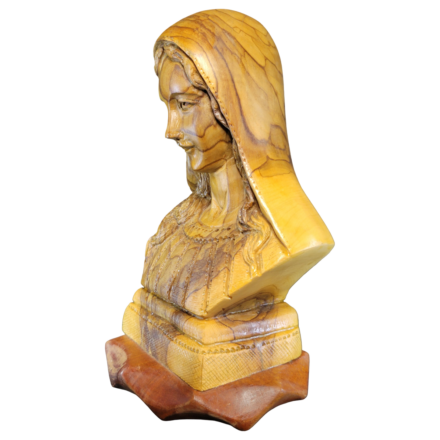 Blessed Virgin Mary Bust Olive Wood Statue – Hand-Carved