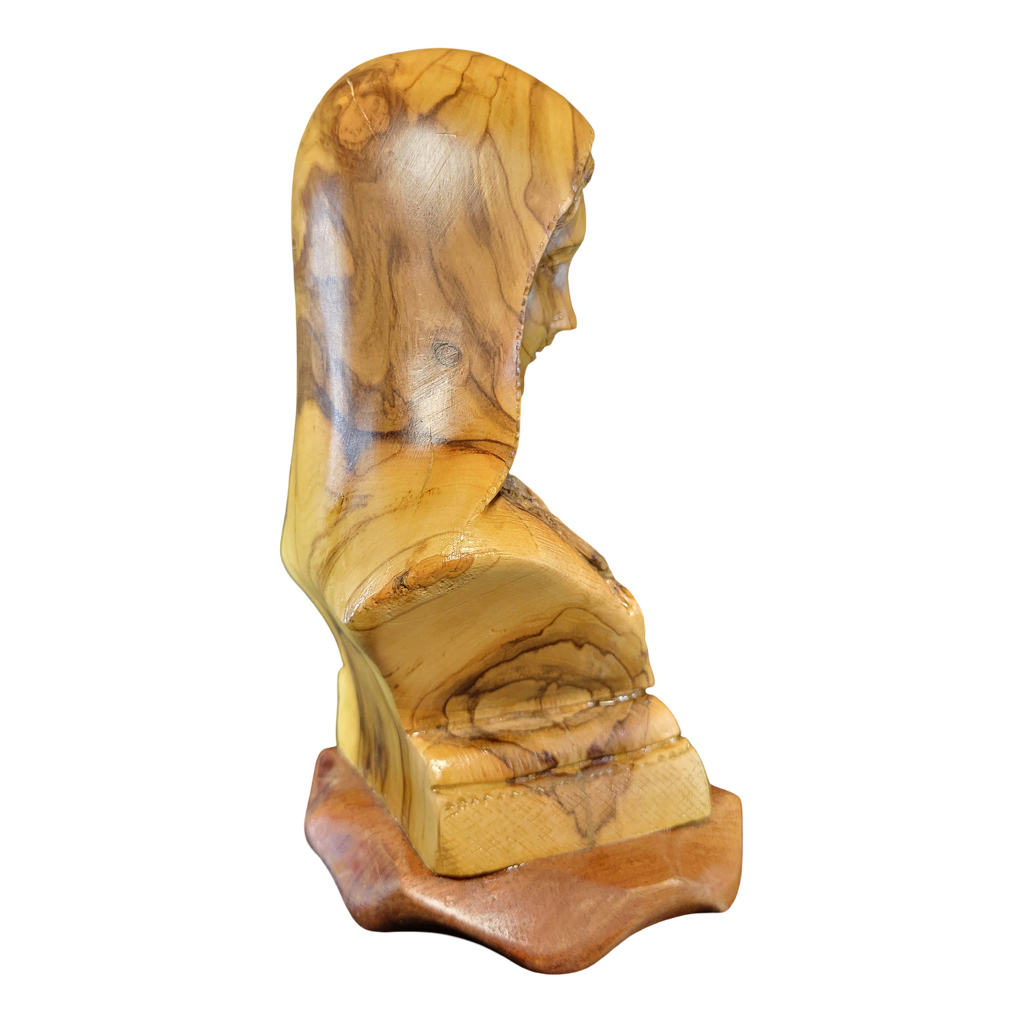 Blessed Virgin Mary Bust Olive Wood Statue – Hand-Carved