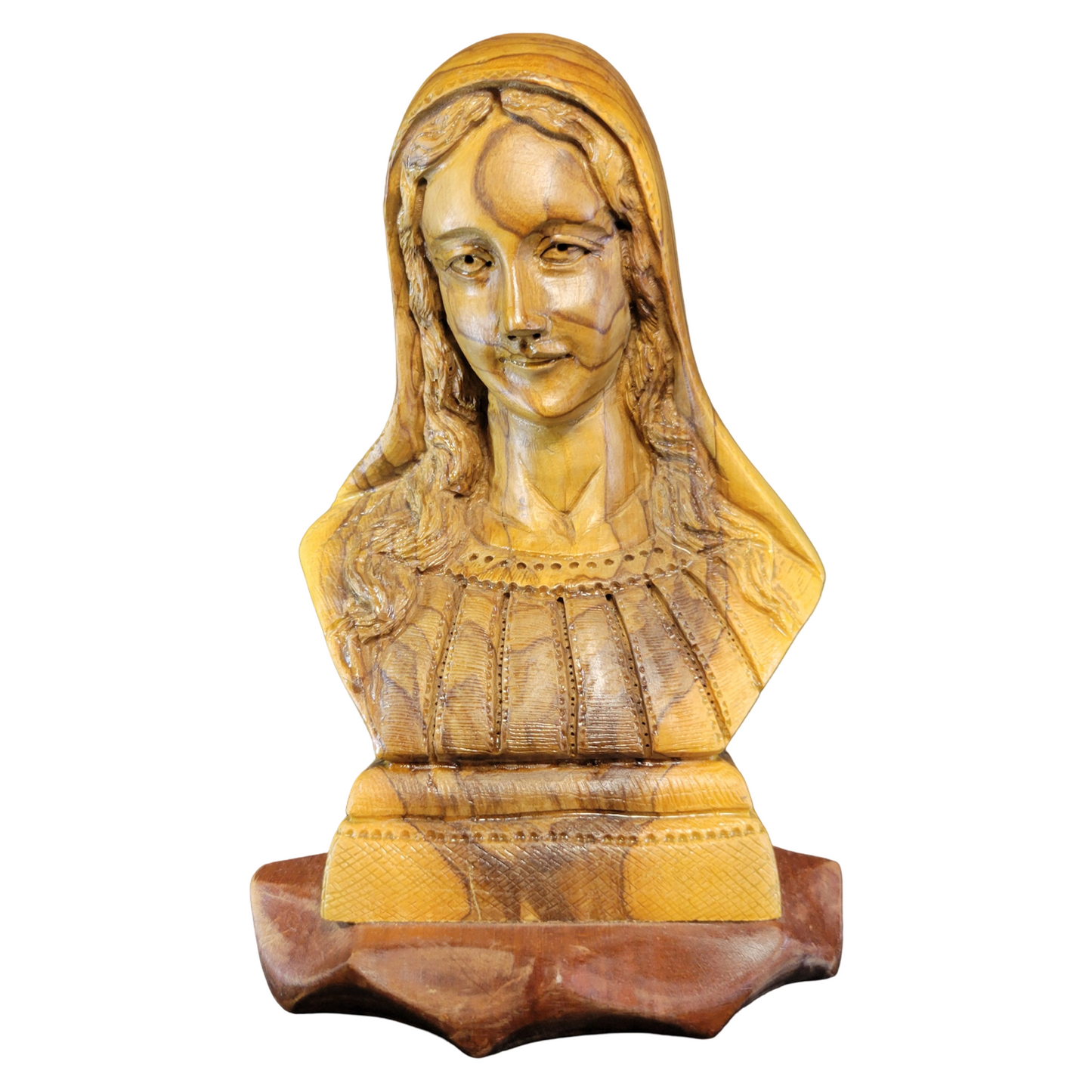 Blessed Virgin Mary Bust Olive Wood Statue – Hand-Carved