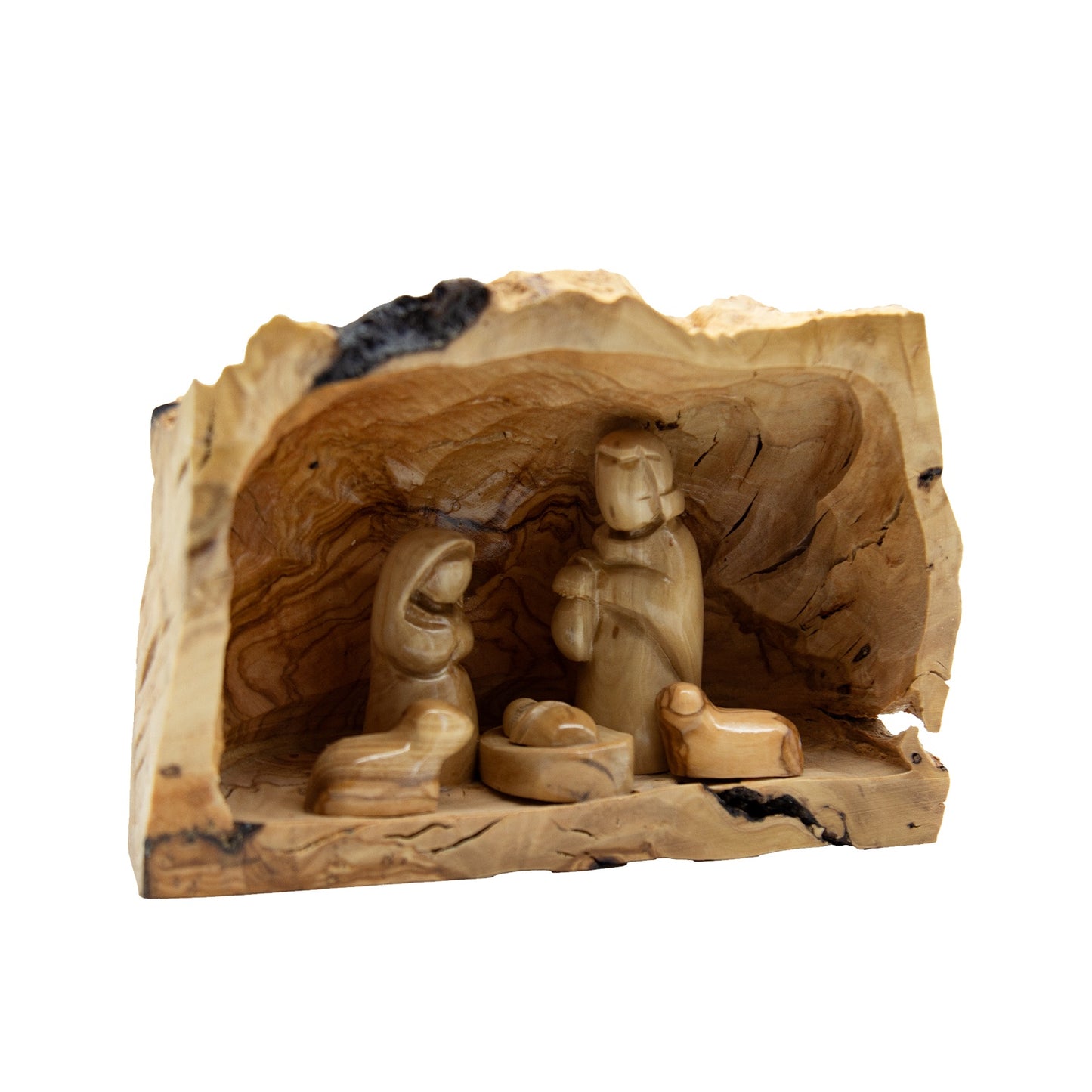 Hand-Carved Olive Wood Nativity in Natural Log - The Silent Witness Collection