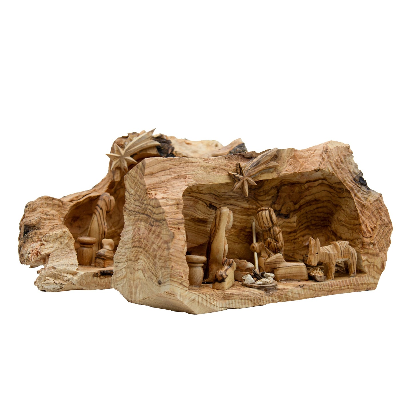 Hand-Carved Olive Wood Nativity in Natural Log - The Silent Witness Collection