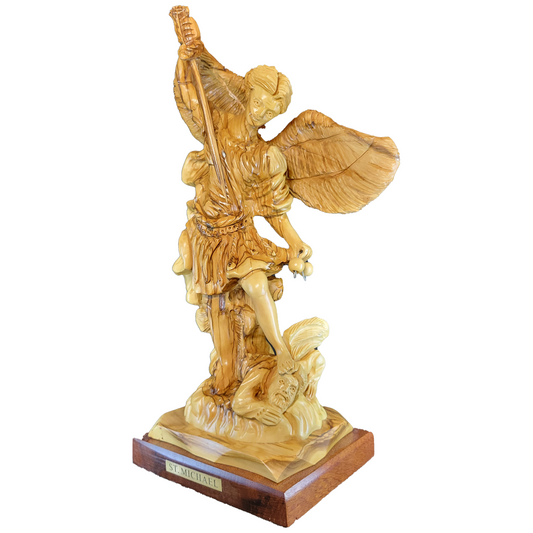 Saint Michael the Archangel Defeating Satan Olive Wood Statue