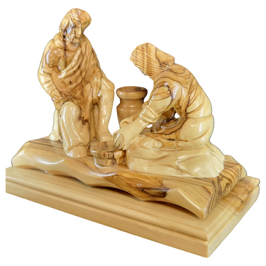 Jesus Washing Peter's Feet Olive Wood Statue – Humility