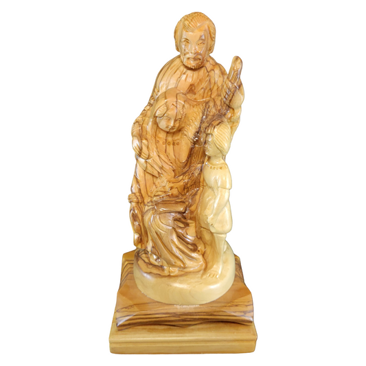 Saint Joseph with Jesus and Child Olive Wood Statue – Holy Family Devotion