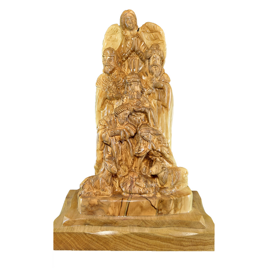 Hand-Carved Olive Wood Nativity Scene – Holy Family with Three Wise Men & Angel
