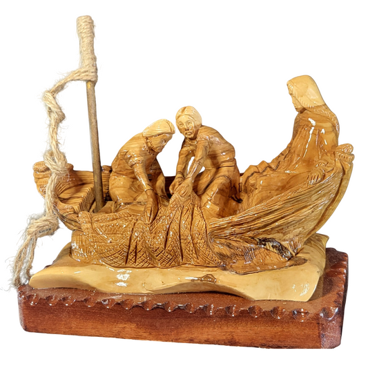 Jesus Calls His First Disciples (The Miraculous Catch) Olive Wood Statue – Hand-Carved from Bethlehem