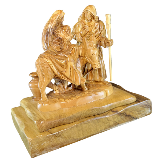 The Flight into Egypt Olive Wood Statue – Hand-Carved Holy Family Journey from Bethlehem