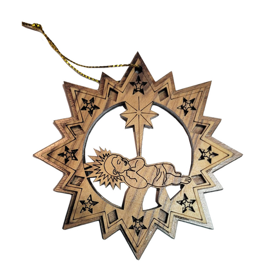 Jesus in the Manger - Double Layer, Christmas Star Shape Ornament.