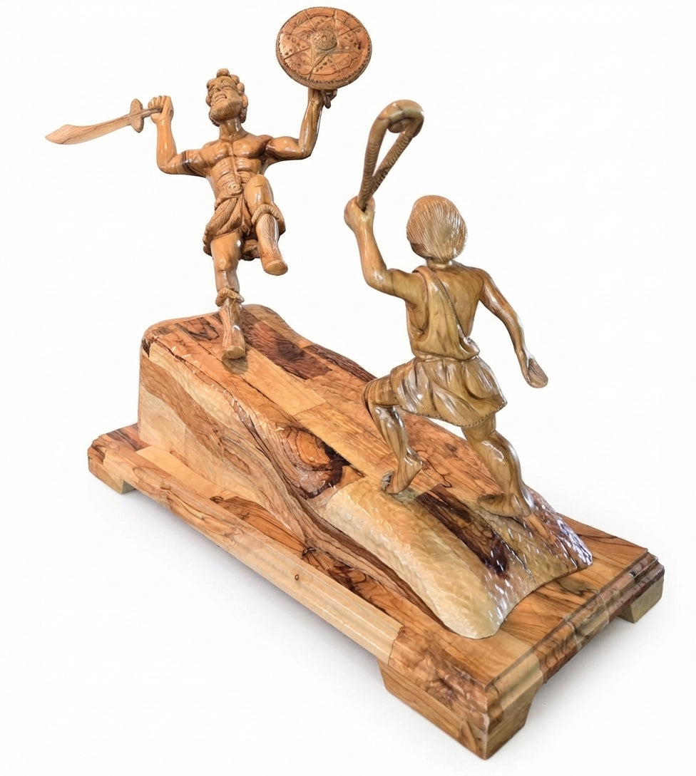 David and Goliath Handcrafted Olive Wood Sculpture