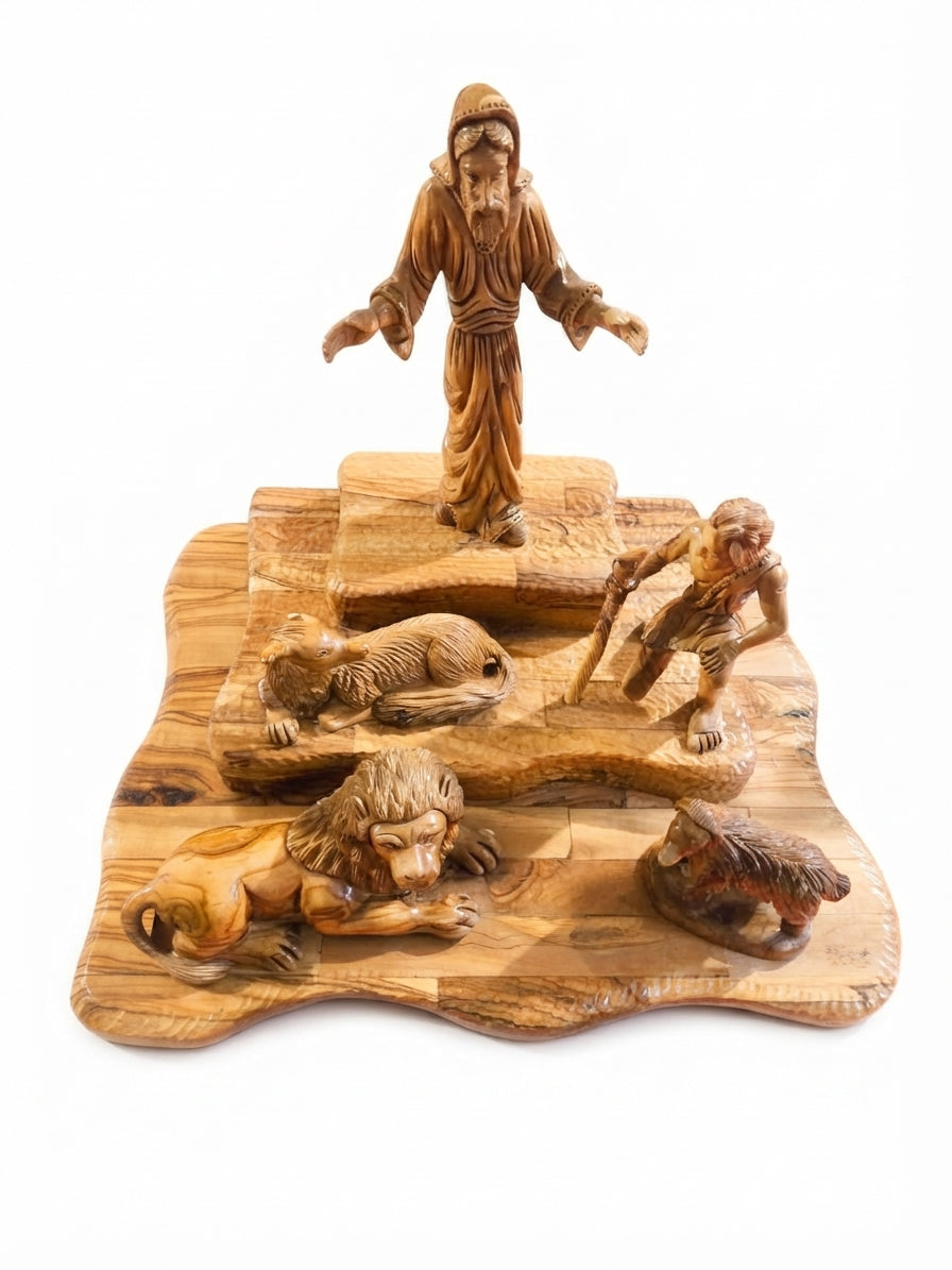 Daniel in the Lions' Den Handcrafted Olive Wood Masterpiece