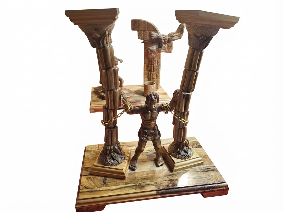 Samson Chained Between Pillars Handcrafted Sculpture