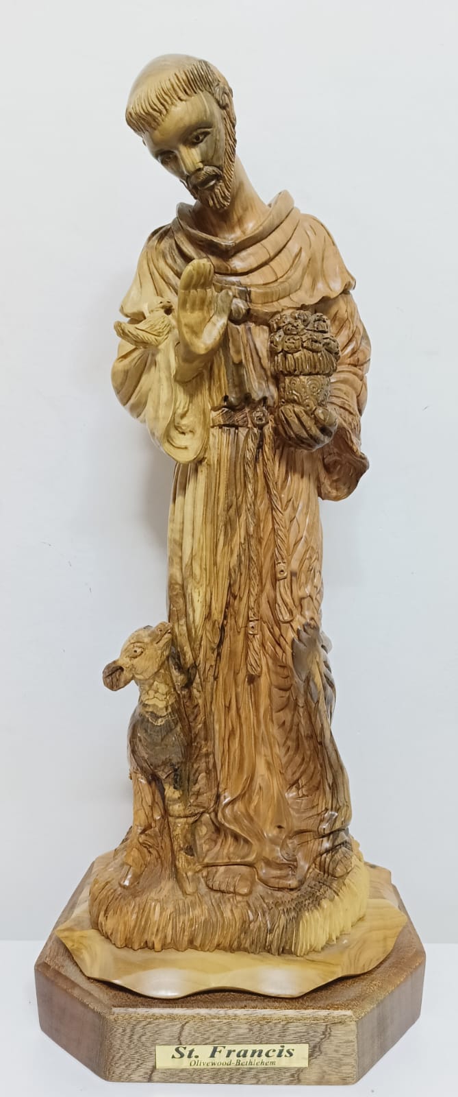 Handcrafted Olive Wood St.Francis the Archangel Statue