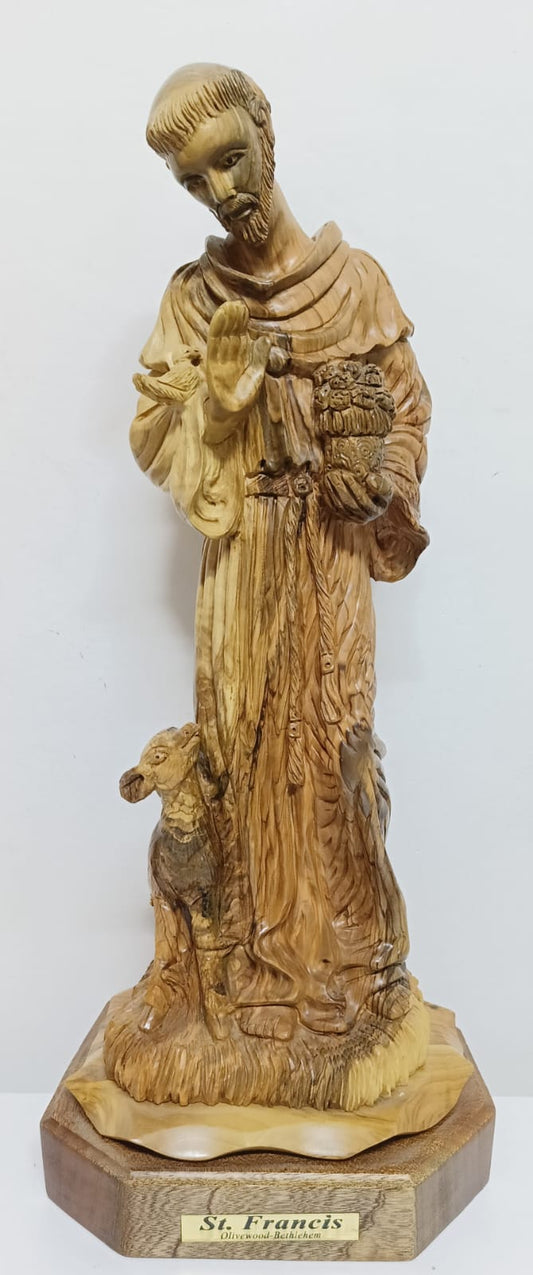 Handcrafted Olive Wood St.Francis the Archangel Statue
