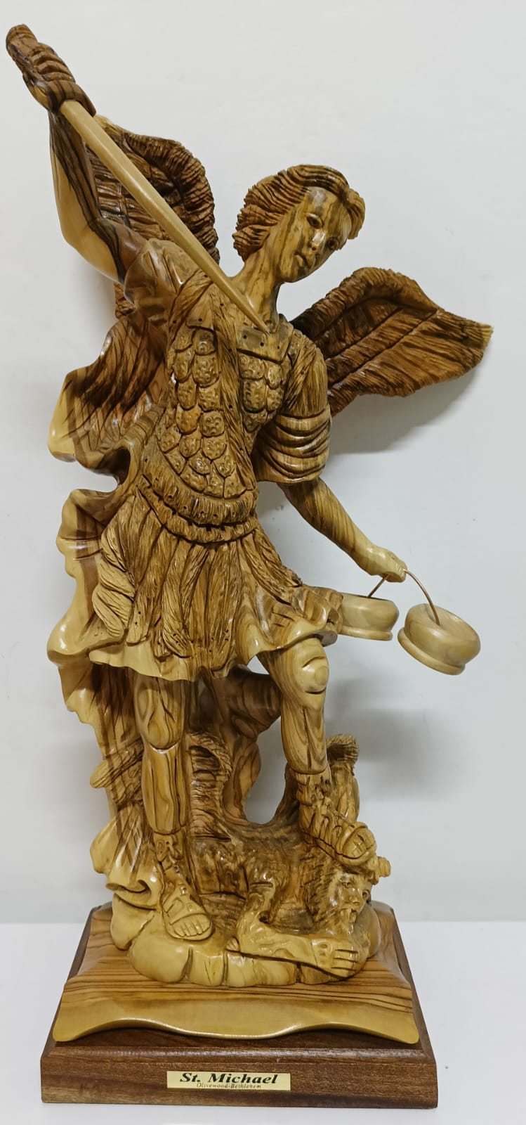 Handcrafted St. Michael the Archangel Olive Wood Statue