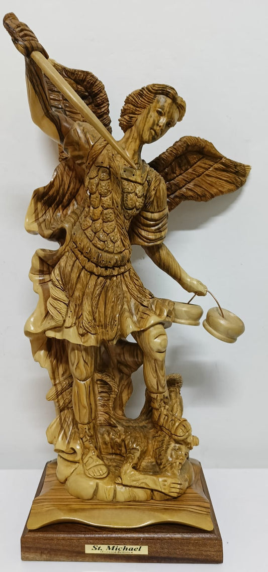 Handcrafted St. Michael the Archangel Olive Wood Statue