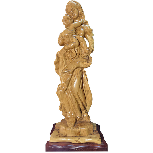 Blessed Mother Mary Holding Baby Jesus Olive Wood Statue – Hand-Carved from Bethlehem
